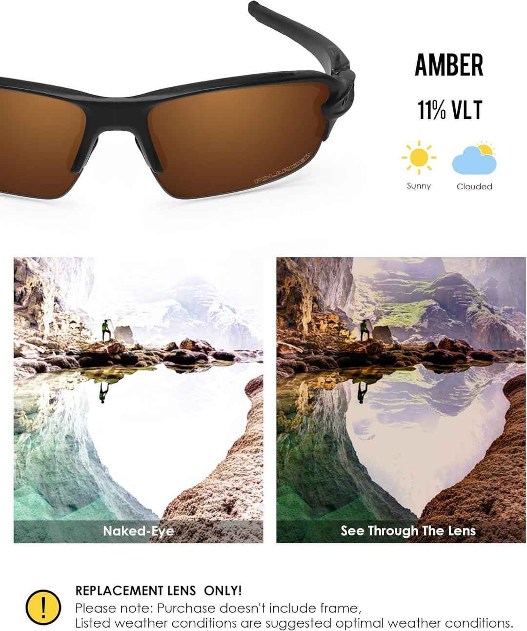 BlazerBuck Ersatzgläser und Socken-Set für Oakley Flak 2.0 OO9295 Amber Polarized, Fit Flak 2.0 OO92