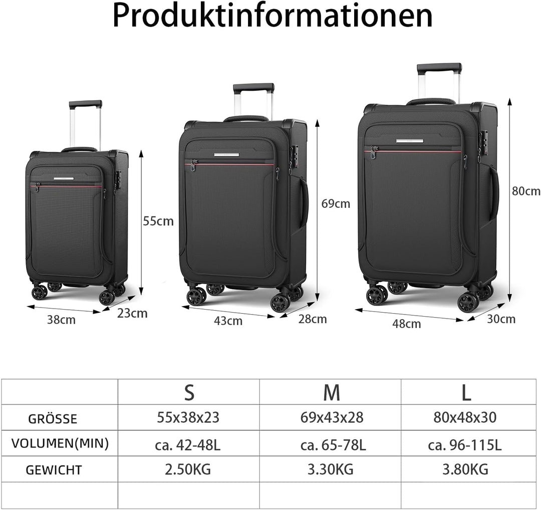 Weichschalenkoffer gross 82x48x30cm erweiterbar - Stoffkoffer Trolley wasserfest, Reisekoffer mit 4
