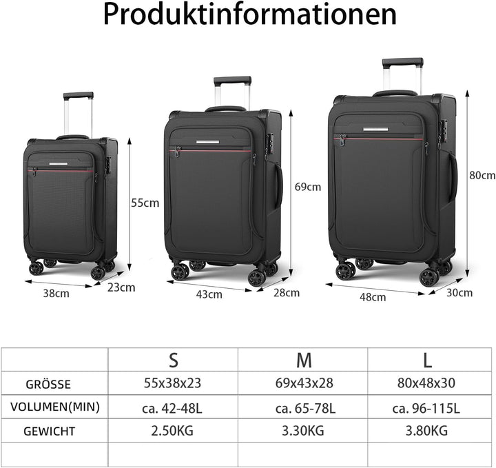 Weichschalenkoffer gross 82x48x30cm erweiterbar - Stoffkoffer Trolley wasserfest, Reisekoffer mit 4