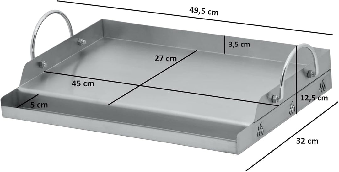 BBQ-Toro Edelstahl Grillplatte | 51 x 32 cm | BBQ Plancha passend für Weber Grill | rechteckig, univ