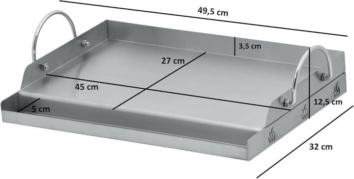 BBQ-Toro Edelstahl Grillplatte | 51 x 32 cm | BBQ Plancha passend für Weber Grill | rechteckig, univ