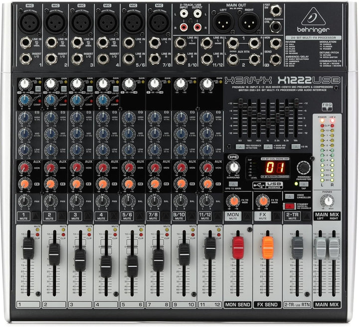 Behringer XENYX X1222USB Premium 16-Input 2/2-Bus Mixer mit XENYX Mic Preamps und Compressors, Briti