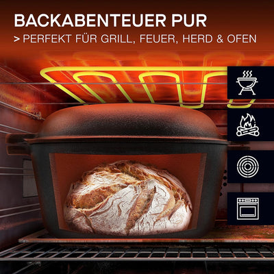 besok Gusseisen Topf Brot Backen [inkl. Gärkorb] - 26cm Brotbackform mit Deckel - Induktion - Brotto