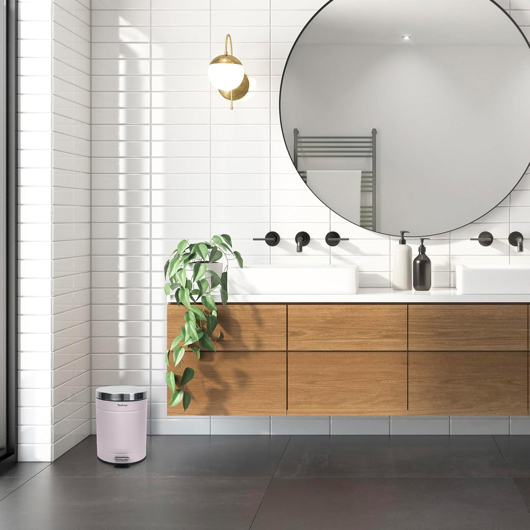YourCasa® Mülleimer Bad 5L [Retro Style Zart-Rosa] Kosmetikeimer mit Softclose-Deckel & Inneneimer -