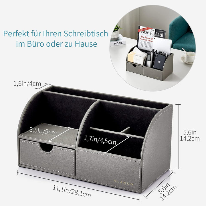 Vlando Schreibtisch Organizer Leder mit Schublade, Organizer schreibtisch Edel, Stiftehalter Organiz