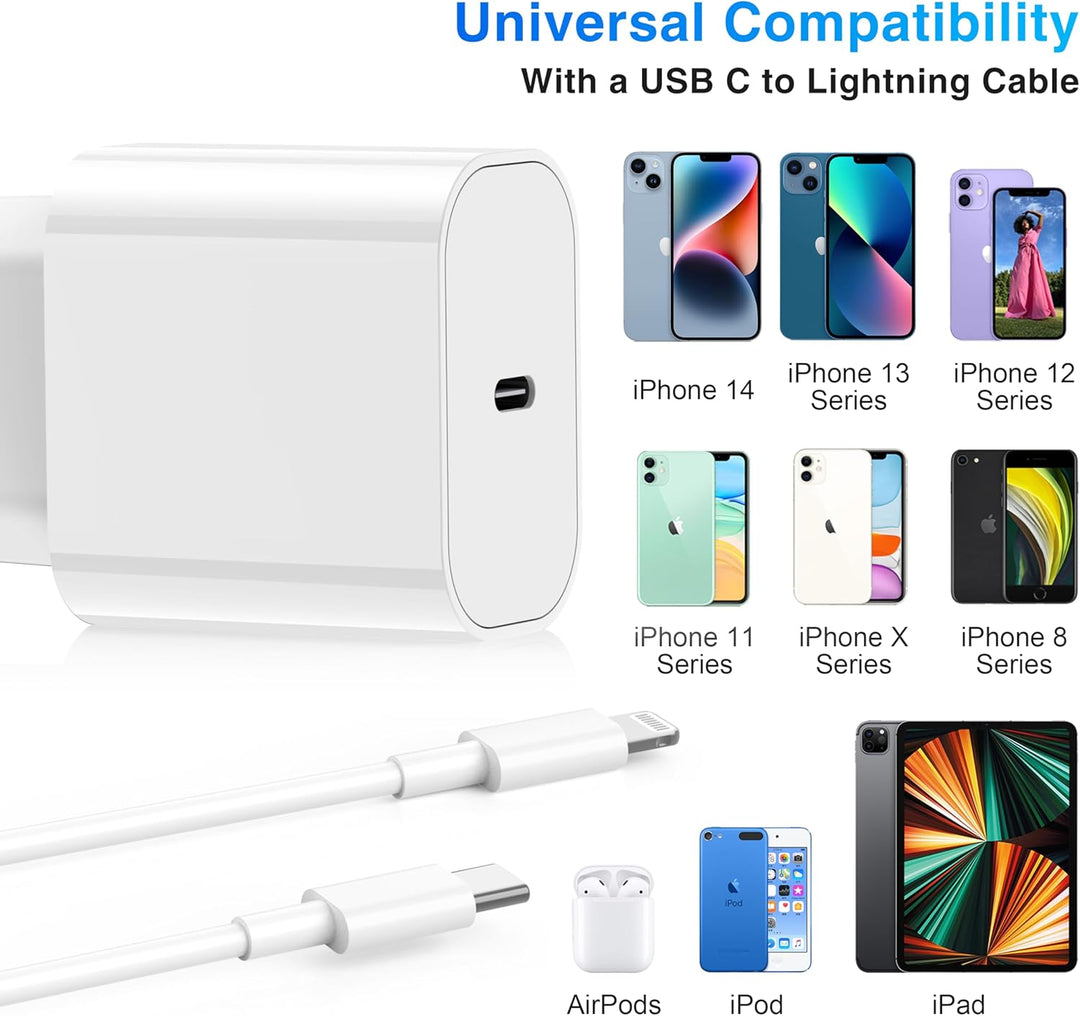 2Pack iPhone Schnellladegerät mit Ladekabel, iPhone Schnellladekebel 2m kable mit 20W USB C Ladegerä