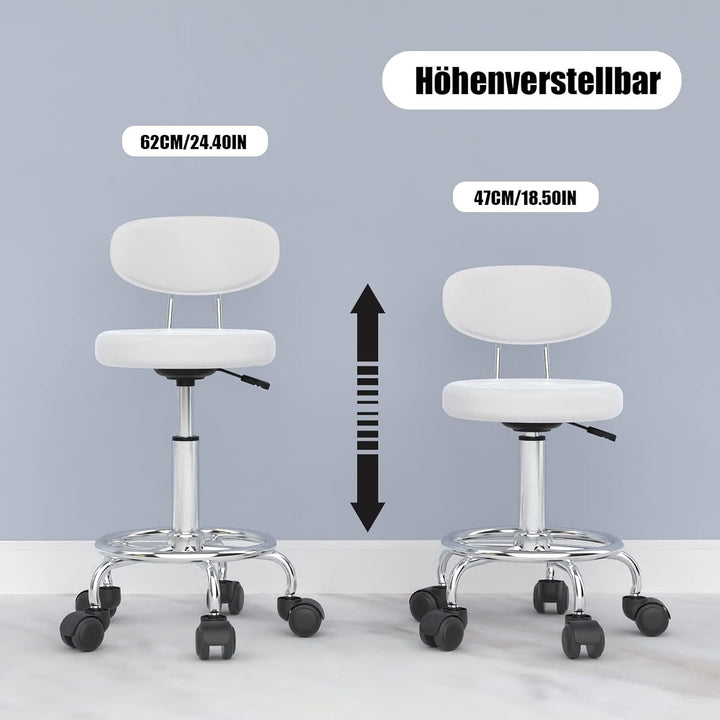 Lvhecforhm Arbeitshocker 2er Set, Bürostuhl mit Lehne, Rollhocker Höhenverstellbar, 360° Rotating Se