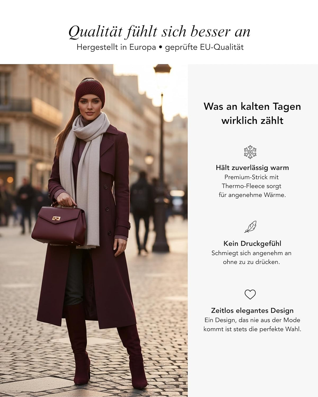 Baesics Stirnband Bordeaux für Damen & Herren – warme & elastische Unisex Ohrenwärmer mit Fleecefutt