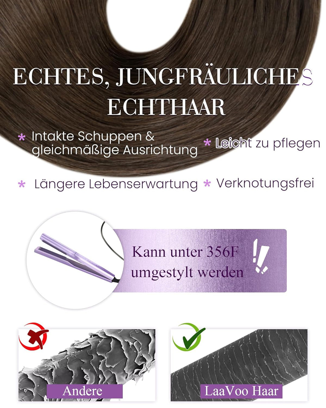 LaaVoo Easy Loop Hair Extensions Echthaar Braun 18zoll/45cm Haarverlängerung mit Microrings Unsicitb