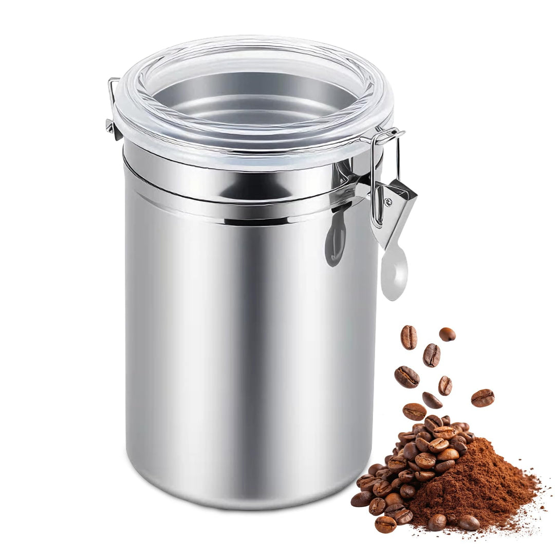 Hapivida Luftdichte Vakuum Kaffeedose, 1200ml Edelstahl Kaffeepulver Dose mit Aroma-Deckel und Versc