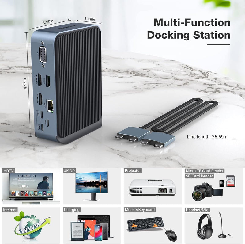 USB C Dockingstation Dual Monitor für MacBook Pro/Air, 15 in 2 USB C Docking Station für MacBook Pro