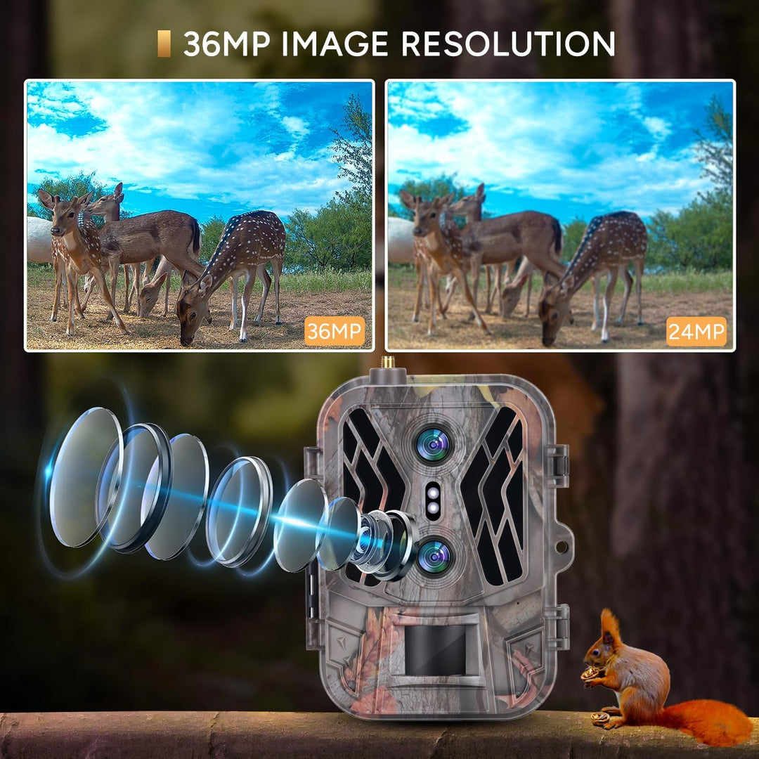 RecorCam Wildkamera 4G 36MP 4K Video,Lithium 8000mAh,Wildtierkamera mit Nachtsicht Bewegungsmelder,9