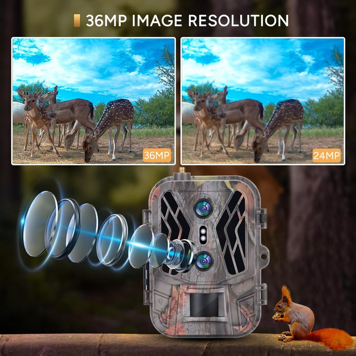 RecorCam Wildkamera 4G 36MP 4K Video,Lithium 8000mAh,Wildtierkamera mit Nachtsicht Bewegungsmelder,9