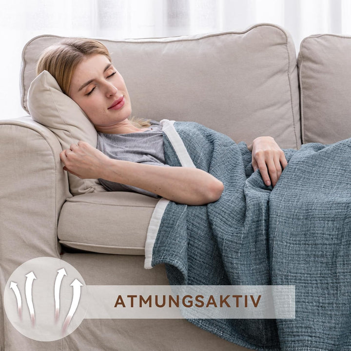 SE SOFTEXLY Musselin Decke 150 x 200 aus 100% Baumwolle, Weiche und Atmungsaktive Kuscheldecke, Leic
