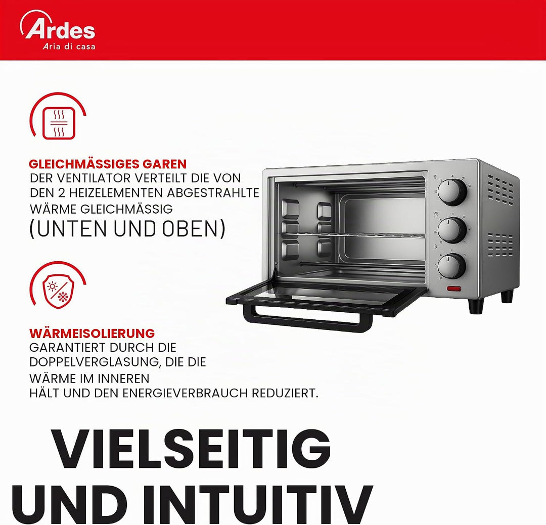 ARDES | AR6264PB Elektrischer Umluft-Kleinbackofen 25 Liter Fassungsvermögen mit Innenbeleuchtung 6