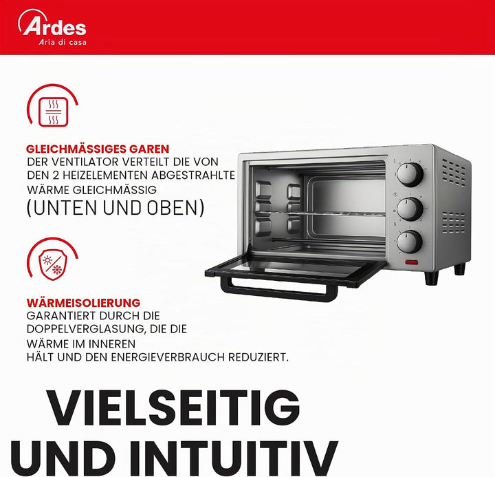 ARDES | AR6264PB Elektrischer Umluft-Kleinbackofen 25 Liter Fassungsvermögen mit Innenbeleuchtung 6