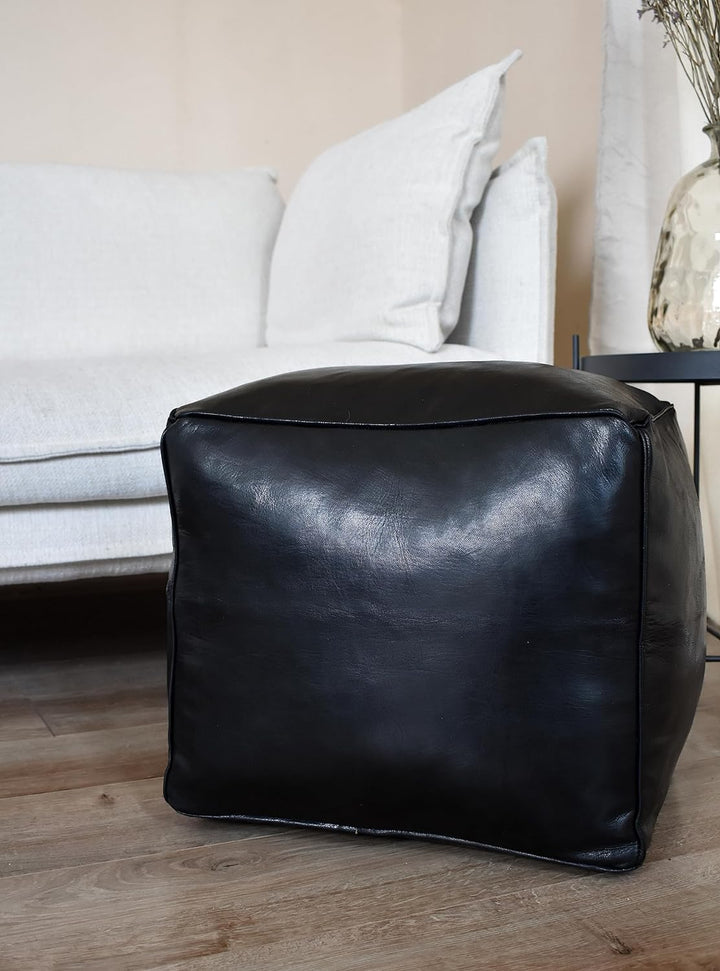 See the Good Quadratischer Leder Pouf - Handgefertigt - gefüllt geliefert - Ottoman, Sitzsack, Fussh