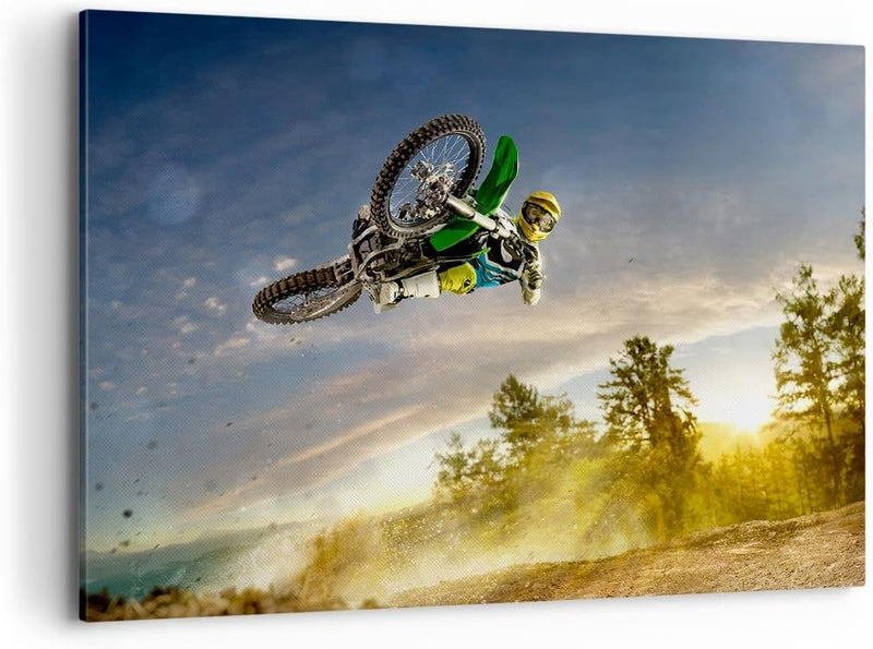 Bilder auf Leinwand 100x70cm Leinwandbild Motorrad Extrem Spass Wettbewerbe Gross Wanddeko Bild Schl