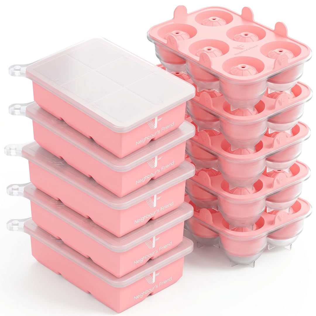 Neighbour’s Friend® Rosa XXL Eiswürfel & Eiskugelform Set – 30 grosse 5cm Eiswürfel & 30 Eiskugeln a