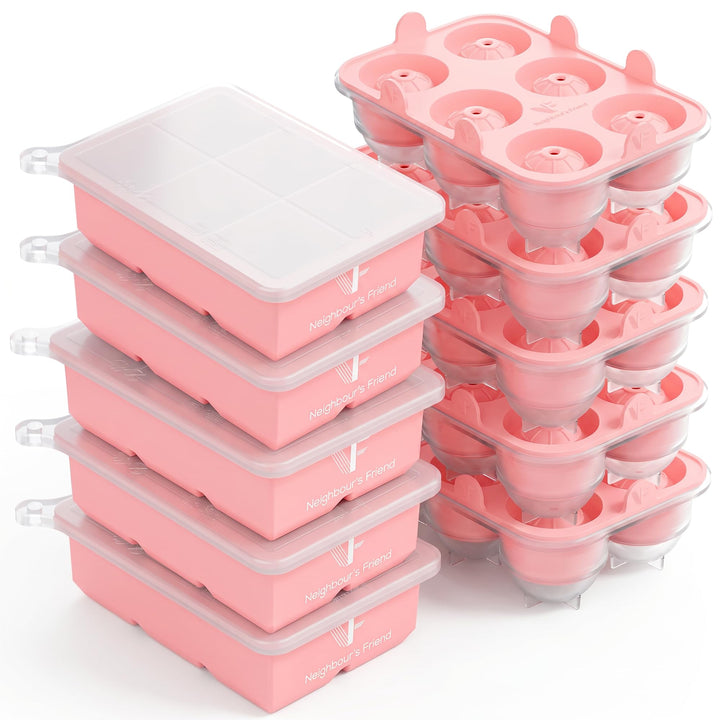 Neighbour’s Friend® Rosa XXL Eiswürfel & Eiskugelform Set – 30 grosse 5cm Eiswürfel & 30 Eiskugeln a