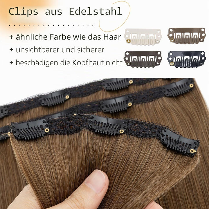 S-noilite Clip in Extensions Echthaar Schokoladenbraun 25cm 56g Extensions Clip in Echthaar Haarverl