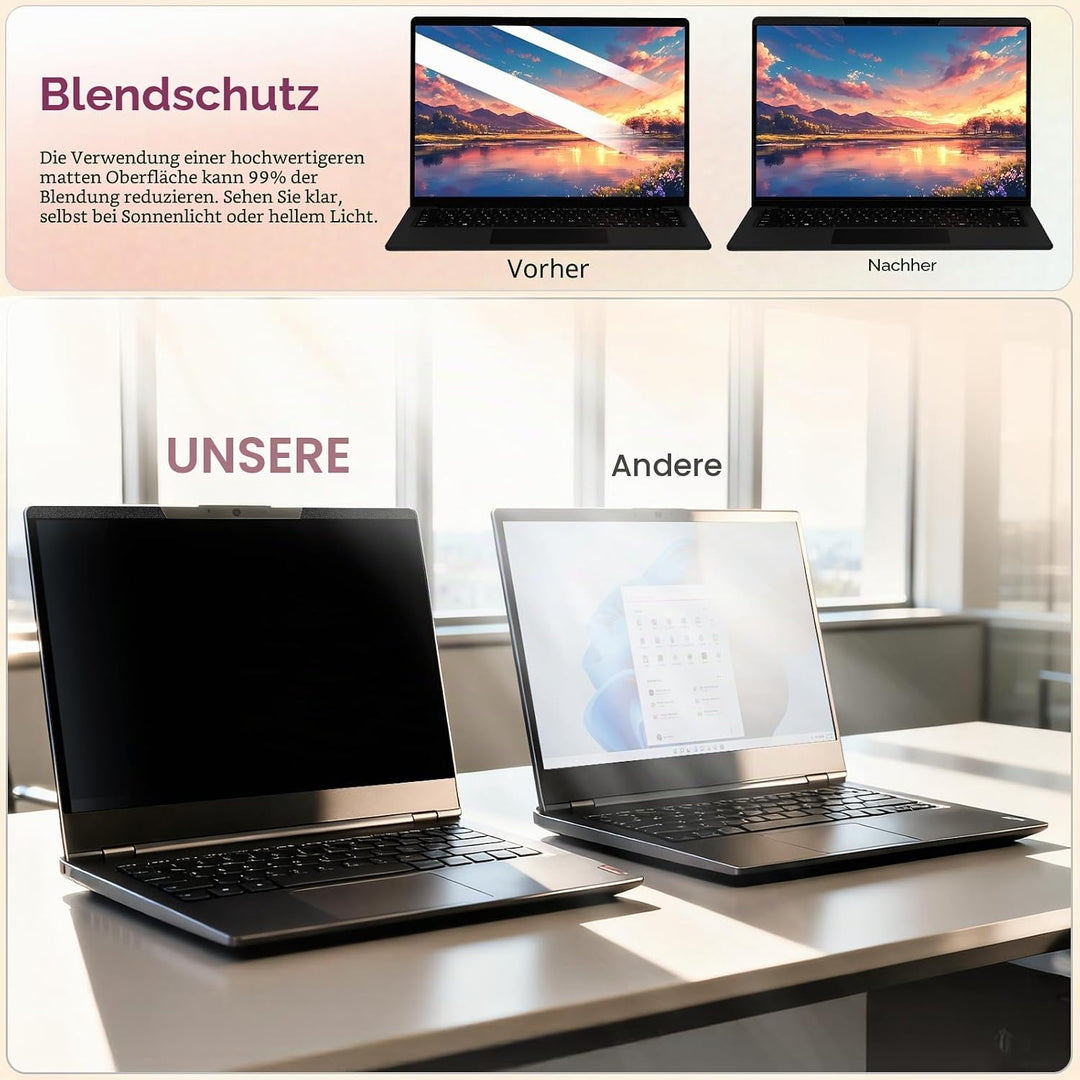Magnetischer Laptop Sichtschutz für 14 Zoll Laptop 16:9, Abnehmbarer Sichtschutzfolie, Anti Spy Blau