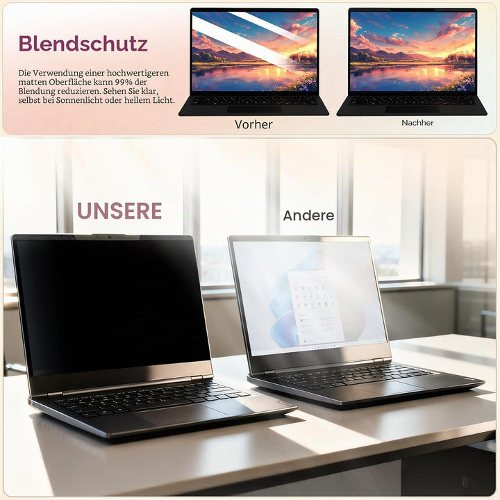 Magnetischer Laptop Sichtschutz für 14 Zoll Laptop 16:9, Abnehmbarer Sichtschutzfolie, Anti Spy Blau