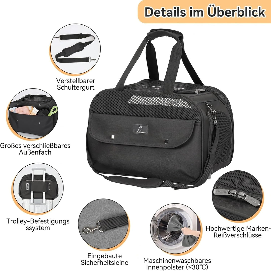 A 4 PET Transportbox Katze, Hundetasche Flugzeug für Kabine/Auto, Leicht Hunde Flugtasche mit Sicher