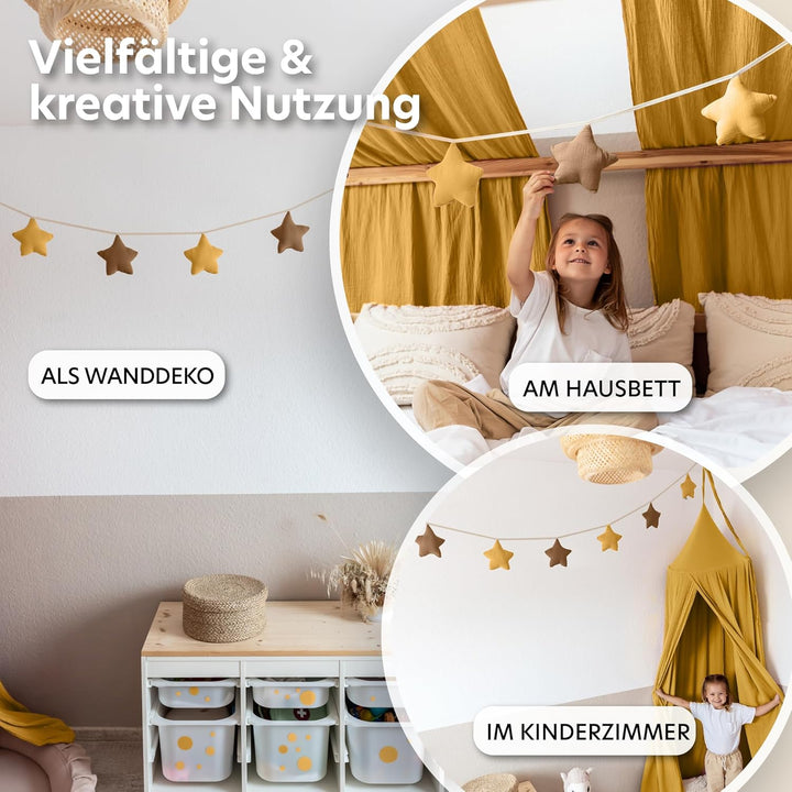 lilimaus Sternen Wimpelkette Stoff - Wimpelkette Kinderzimmer - 100% Baumwolle Handmade Girlande Sto