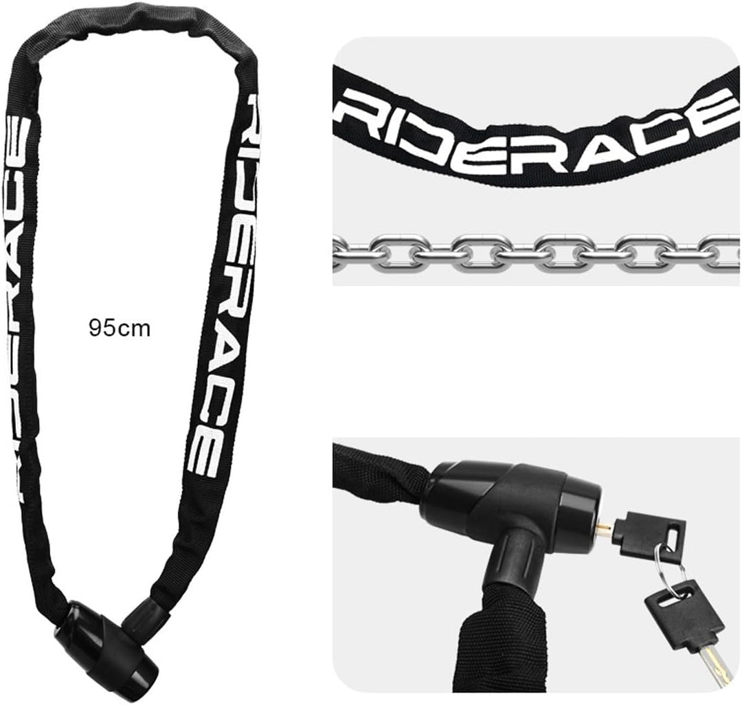Fahrrad Kettenschloss 95cm (5mm Stärke) | Zinklegierung & Doppel-Fallen-Schloss | Mit Schutzummantel