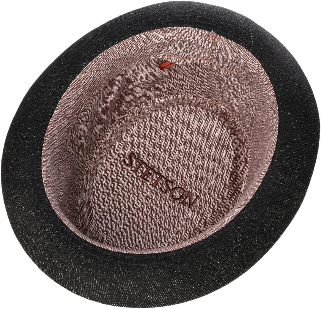 Stetson Classic Pork Pie Denim Hut - Einfarbiger Hut - Rund & flach - Mehrfarbig mit Logo - Made in