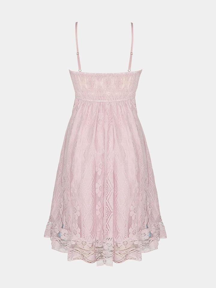 CUPSHE Damen Sommerkleid V Ausschnitt Floral Spitze Quasten Spaghetti Trägerkleid Freizeitkleider Bo