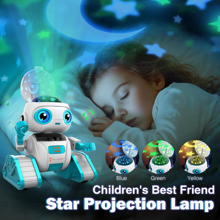 Roboter Kinder Spielzeug - Wiederaufladbar und Projizierbar - RC-Roboter mit LED-Augen und Musik - R