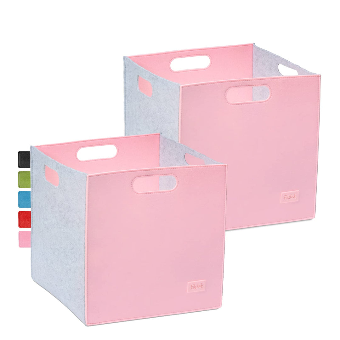 kallax box, Aufbewahrungsbox 33x33x33, Grau/Rosa Filzbox, 2er Filzkörbe Set, Regalkorb Korb Box,100%