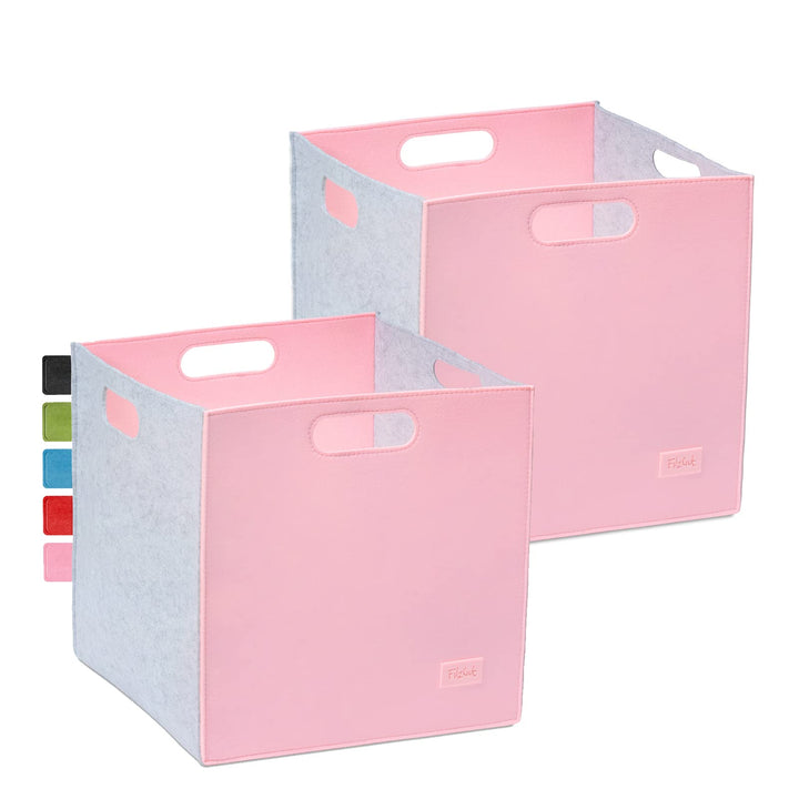 kallax box, Aufbewahrungsbox 33x33x33, Grau/Rosa Filzbox, 2er Filzkörbe Set, Regalkorb Korb Box,100%