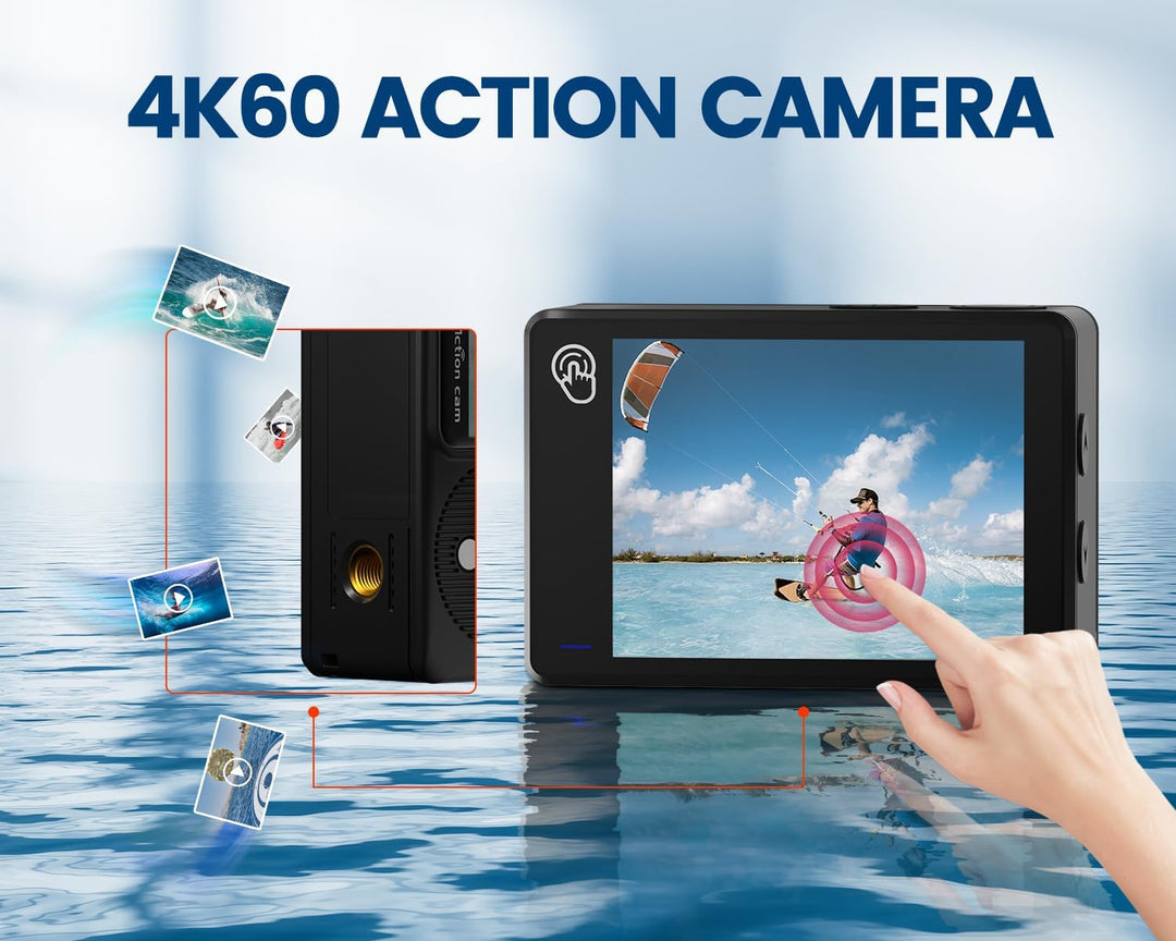 Dual Screen Action Cam 4K60FPS, 48MP WiFi ActionKameras, 40M Unterwasserkamera Mit EIS,170° wasserdi
