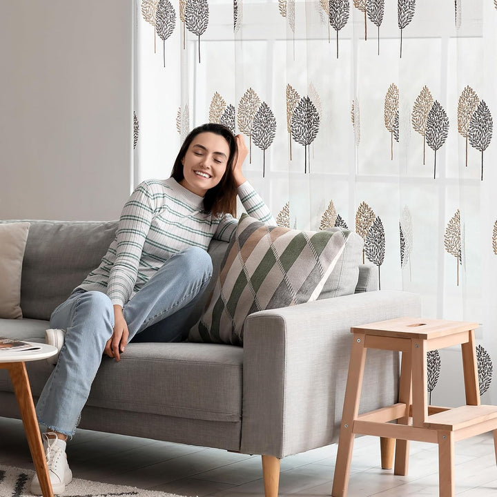 MIULEE Gardinen Transparent mit Kaffee und Braun Blätter Muster, Ösen Gardinen 280 cm Hoch, Modern G