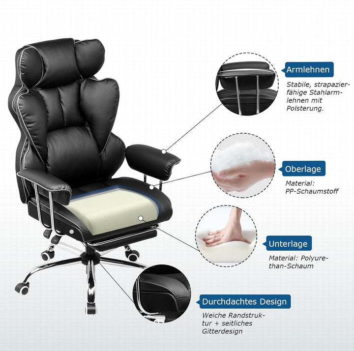 GTPLAYER Gaming Stuhl, Gamer Stuhl, Ergonomischer Bürostuhl mit Fussstütze, Kunstleder, Federsitzkis