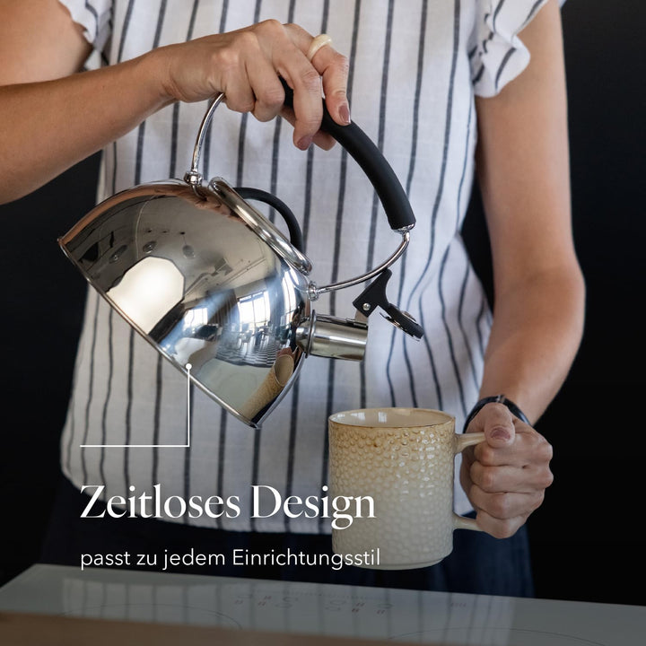 Florina Induction Kettle, Whistling Kettle, All Hob Types, 2.3 L, Stainless Steel Tea Kettle, Cool T