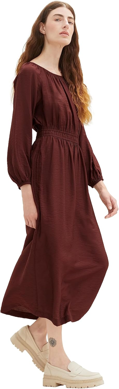 TOM TAILOR Damen Maxikleid mit Raffung, 30337 - Raisin