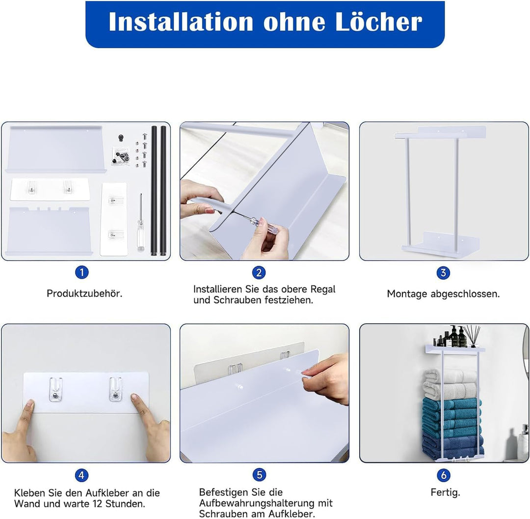 Asdsed Handtuchhalter Ohne Bohren - Ausziehbar Handtuchregal Selbstklebend Mit Ablage, Badetuchhalte