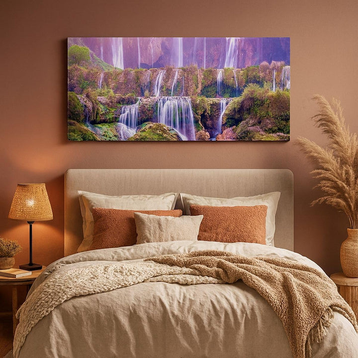 Panorama Bilder auf Leinwand 100x40cm Leinwandbild Wasserfall Natur Gross Wanddeko Bild Schlafzimmer