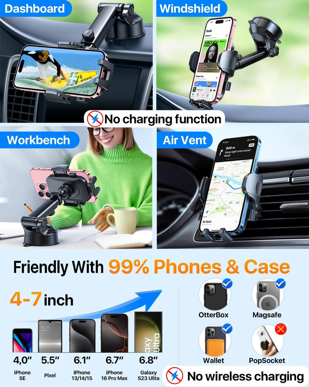 HTU【Militär-Klasse Handyhalterung Auto, 4 in 1 Handyhalter mit【Stärkst Saugnapf & Clip】 Tragfähigkei