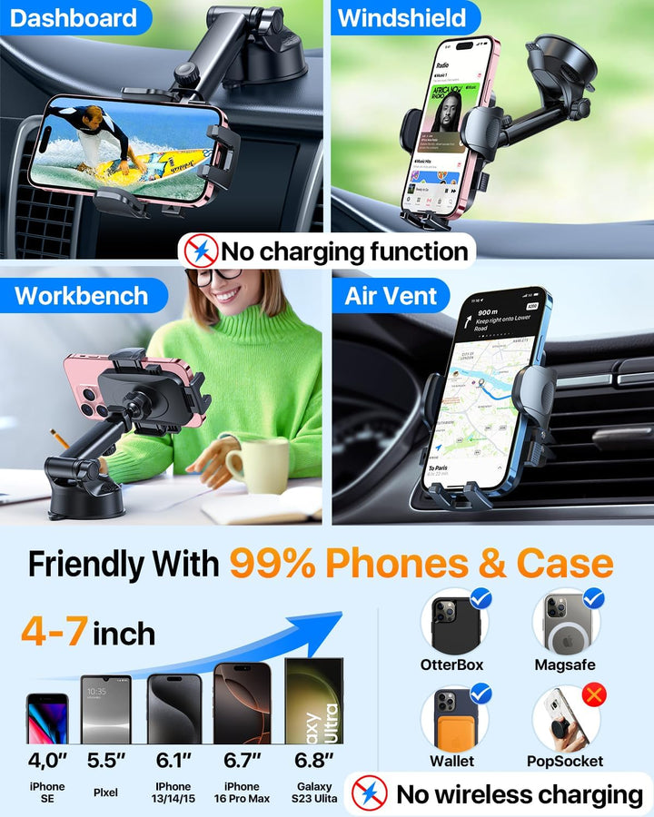 HTU【Militär-Klasse Handyhalterung Auto, 4 in 1 Handyhalter mit【Stärkst Saugnapf & Clip】 Tragfähigkei