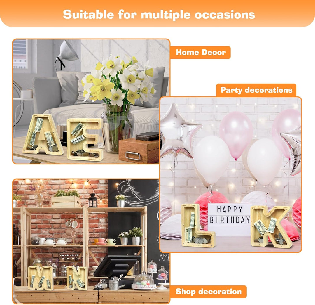 LEcylankEr Spardose Kinder Personalisierte A-Z Alphabet Sparbüchse Holz Spardose Dekoration Kreative