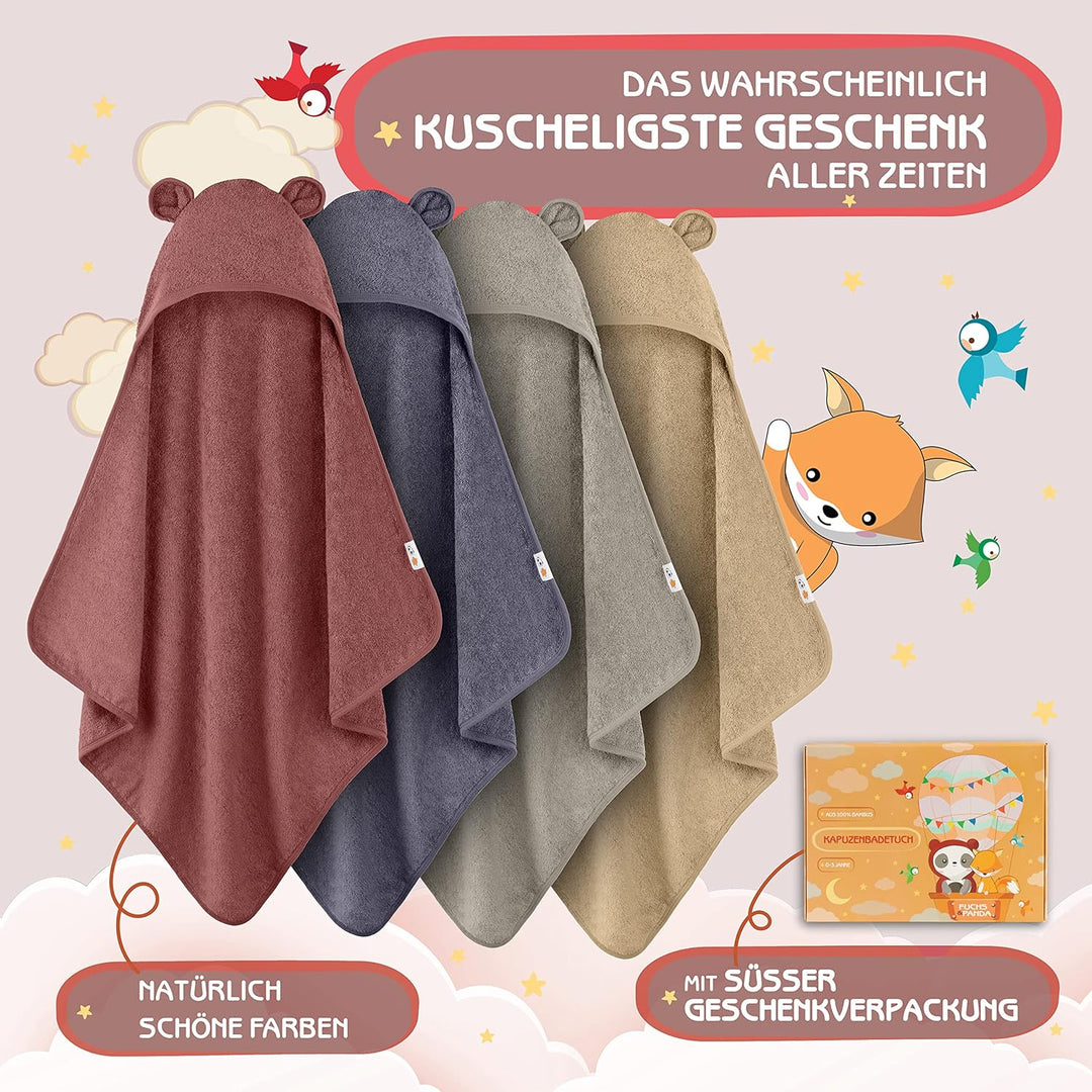 Kapuzenhandtuch Baby EXTRA dick, warm & weich | 75x75cm Baby Handtuch Kapuze (100% Bambus) | Rotes H