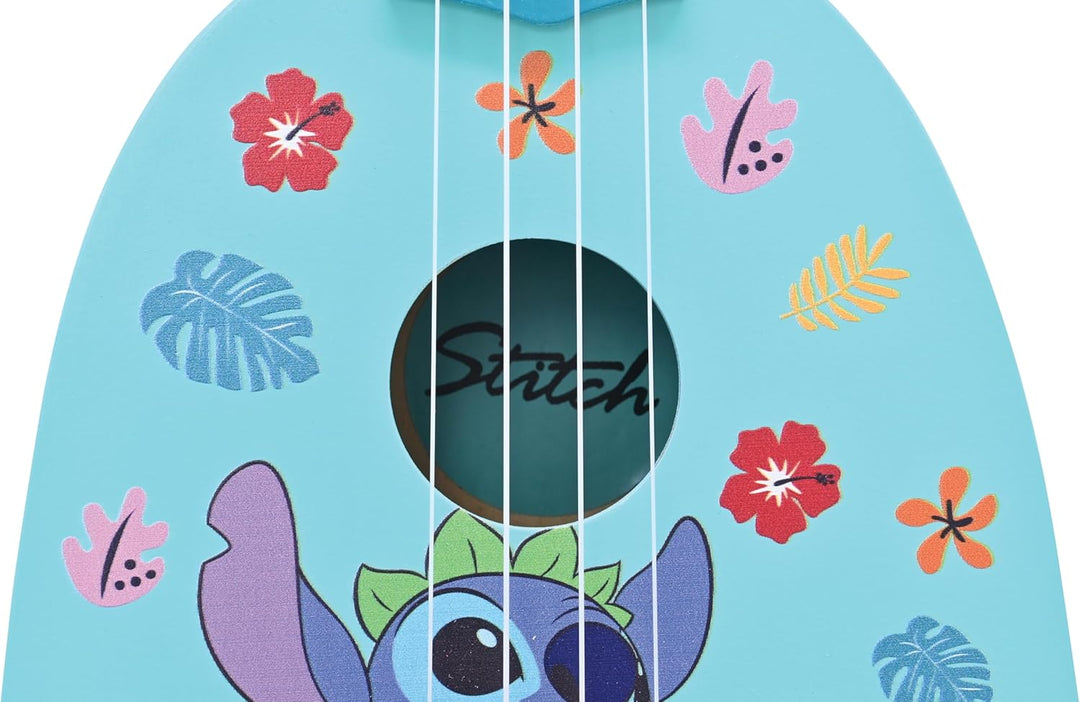 Lexibook, Disney Stitch, Meine erste Holz-Ukulele, 4 Nylonsaiten, 53 cm, inklusive Anleitung, Blau,