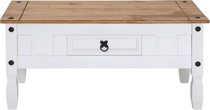 CARO-Möbel Couchtisch Campo im Mexiko-Stil Wohnzimmertisch Beistelltisch Kiefer massiv, braun/weiss