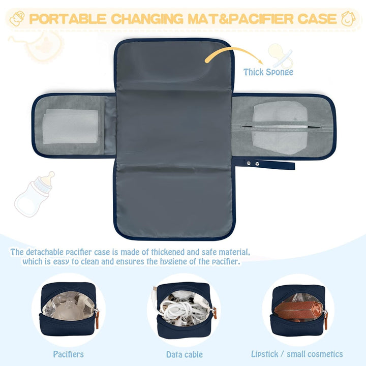 RAINSMORE Baby Wickeltasche Gross mit Schnullertasche und Wickelunterlage Multifunktions Babytasche