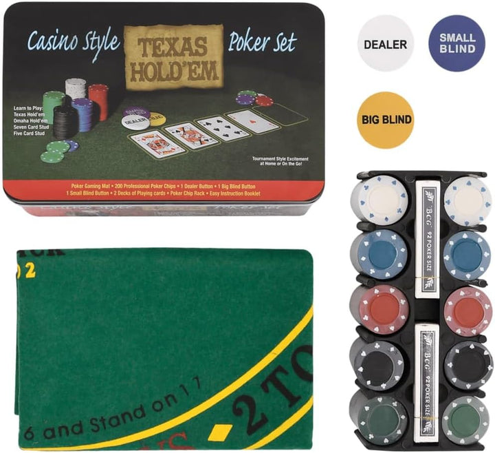 vidaXL Pokerchips Set 200 STK., Pokerkoffer mit Buttons Chips Würfeln, Pokerset Spielkarten Set mit